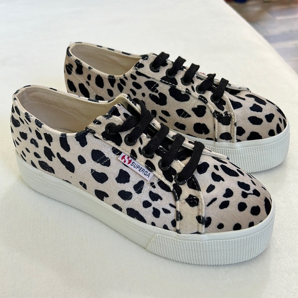 ~90s vibe~ Superga Leopard Animal Print Velvet Velour Platform Sneakers 38